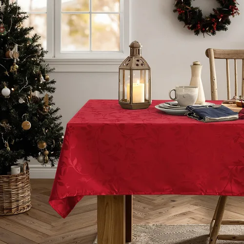Vista 3 de joybest - Mantel de Navidad de jacquard elegante, mantel cuadrado de poliéster para decoración navideña, mantel para cenas festivas y reuniones Rojo