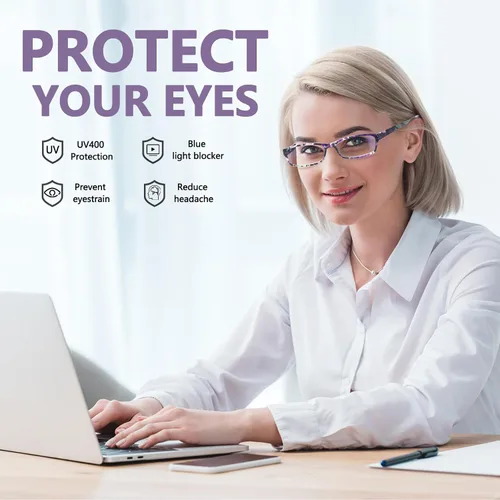 Vista 7 de Lentes de lectura para mujer, con bloqueo de luz azul, para lectura de computadora, patrón impreso, elegantes anteojos