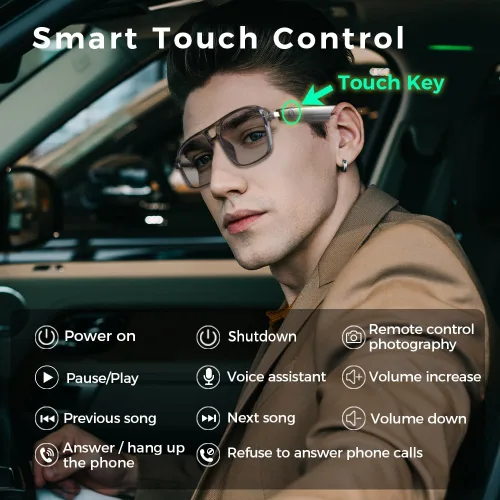 Vista 2 de Jawploy Smart Glasses Bluetooth Audio Glasses Sunglasses Blue Light Glasses for Men Women Color-Change UV Protection Dual Mic