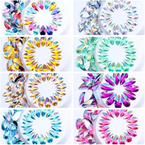 Vista 2 de 200 diamantes de imitación de gota de agua, diamantes de imitación de resina con parte trasera plana para manualidades, ropa, decoración de Verde AB
