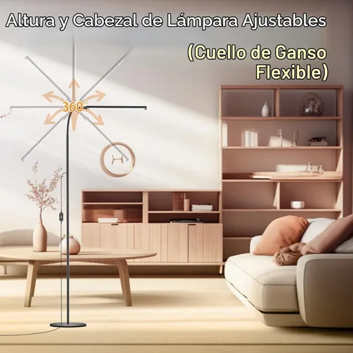 Vista 5 de Lámpara de pie de 15W con control táctil, brillo ajustable 3500K-7000K, lámpara de pie LED de cuello de ganso de 360°, lámpara de pie para cuidar