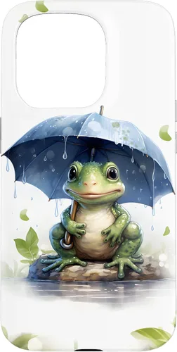 Vista 14 de Cute Green Frog with Umbrella in The Rain Case for iPhone 17