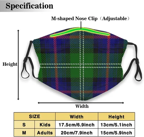 Vista 2 de Clan Sutherland Scottish Tartan Plaid Mascarilla reutilizable con filtro reemplazable activado polvo máscara
