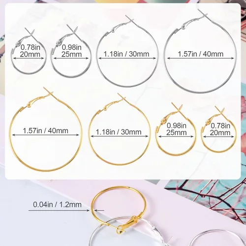 Vista 4 de PAGOW 96 aretes de aro para encontrar, 4 tamaños, oro y plata
