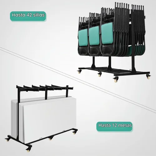Vista 3 de Carrito de silla plegable con ruedas, 500 libras de alta resistencia para sillas de almacenamiento para 42 sillas o 12 mesas, carrito con cerradura
