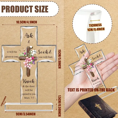 Vista 3 de Regalos Cristianos de Acrílico Chunful para Mujer y Hombre Cruz de Jesús Religiosa y Decorativa con Versículos de la Biblia y Oraciones Cruz