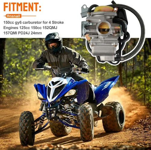 Vista 4 de Carburador Onsnail PD24J de 150cc para motores de 4 tiempos 125cc 150cc 152QMJ 157QMI de 24 mm para motocicleta, scooter, ATV, Go Kart con colector