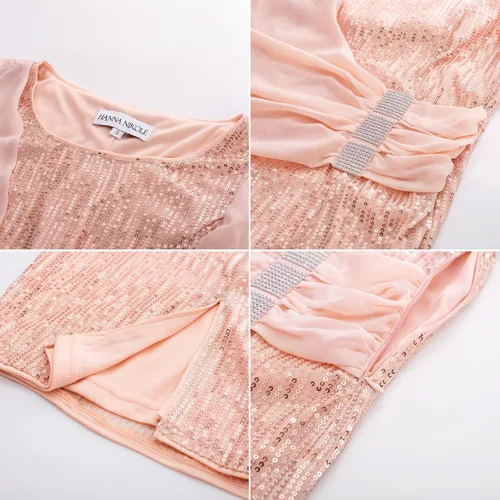 Vista 5 de Hanna Nikole Vestidos de lentejuelas para mujer, de gasa, con volantes, manga de capa, para fiesta, club, cóctel