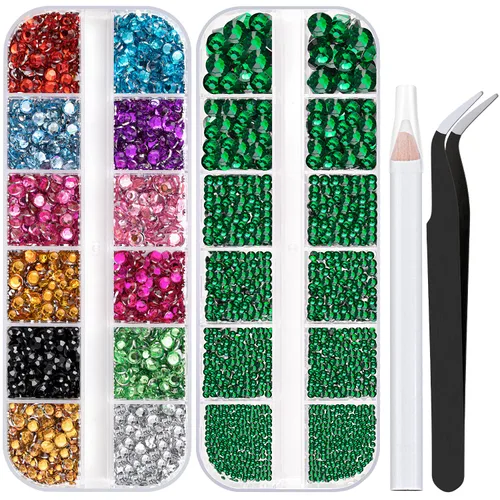 Vista 32 de Dos paquetes de diamantes de imitación de parte trasera plana, 4520 piezas de diamantes de imitación coloridos para arte de uñas, cristal colorido +