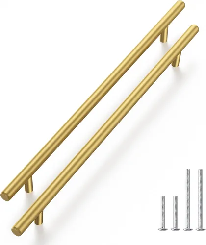 Vista 8 de Haliwu Paquete de 5 manijas doradas de gabinete de cocina de 2-1/2 pulgadas para tiradores de cajón, tiradores dorados cepillados, accesorios