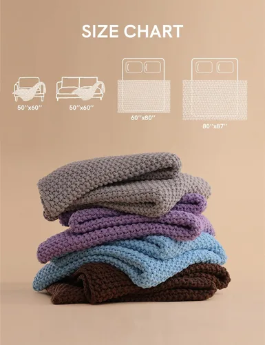 Vista 7 de YnM Manta de Punto Grueso de Algodón, Mantas de Punto Trenzado para Cama, Sofá, Sillón, Cómoda y Relajante, Pieza Decorativa para Casa de Campo Azul