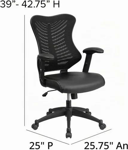 Vista 3 de Flash Furniture Kale Silla de oficina ergonómica giratoria ejecutiva de malla negra con asiento LeatherSoft y brazos ajustables Cuero negro