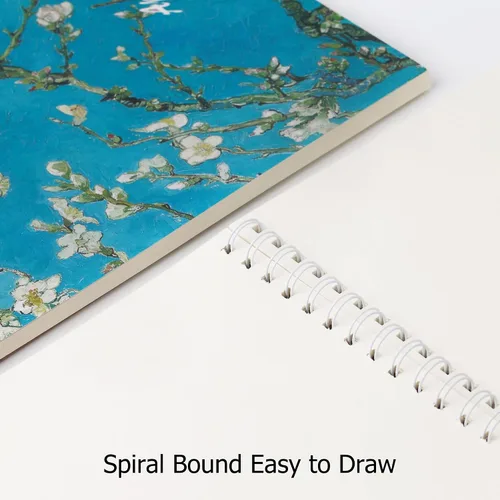 Vista 4 de Paquete de 2 libros estéticos de bocetos en espiral para niños, 98 libras/5.64 oz/m², papel grueso sin ácidos, A4, diario mixto en blanco, cuaderno