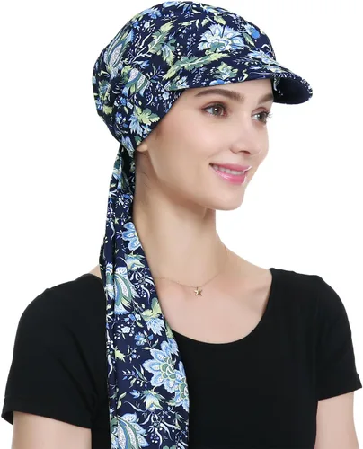 Vista 2 de Alnorm Turbante ajustable 100% algodón con cordones con diseño de bandas de algodón