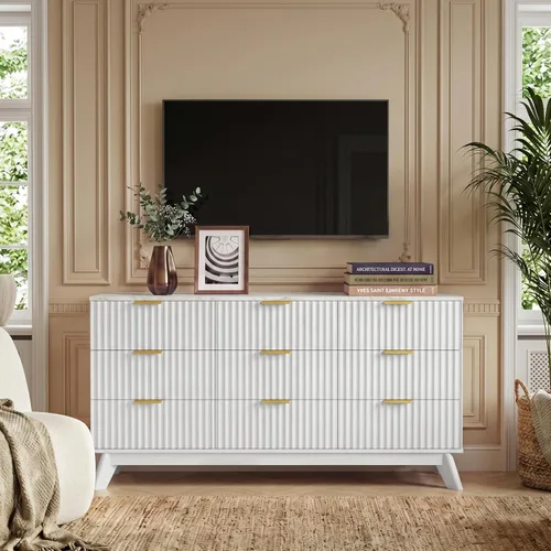 Vista 7 de JUMMICO Cómoda acanalada para dormitorio con 9 cajones, cómoda de 57