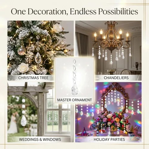 Vista 6 de HOHIYA - Adorno de Navidad de cristal acrílico, decoración de árbol Clear crystal ornaments create sparkling reflections for Christmas trees