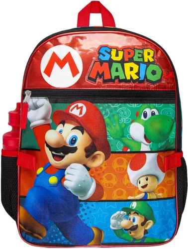 Vista 3 de Super Mario - Mochila con bolsa de almuerzo desmontable de 16 pulgadas, juego de 5 piezas, Color múltiple, Mochila