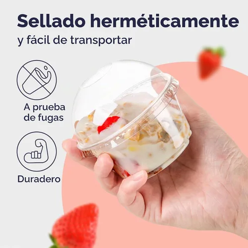 Vista 3 de Fit Meal Prep [Paquete de 50] Vasos de postre de plástico transparente de 5 onzas con tapas de cúpula y tenedores, tazas de parfait desechables
