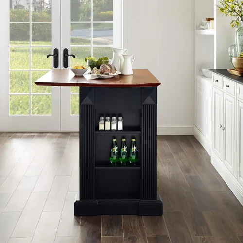 Vista 7 de Crosley Furniture Isla de cocina Drop Leaf/Barra de desayuno, negro