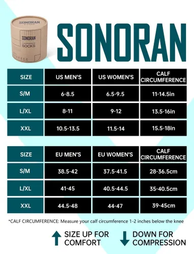 Vista 5 de SONORAN Calcetines de compresión para hombres y mujeres (246 pares) 20-30 mmHg de compresión graduada hasta la rodilla para correr, atletismo
