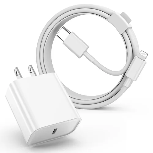 Vista 15 de Cargador rápido para iPhone, [certificado MFi] 2 paquetes de 20 W de doble puerto PD/QC3.0 USB C cargador de pared con cable USB C a Lightning de 6