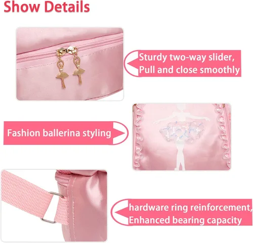 Vista 4 de Yitengteng Mochila de baile de ballet con compartimento separado para zapatos bolsa de bailarina para niñas pequeñas Rosado