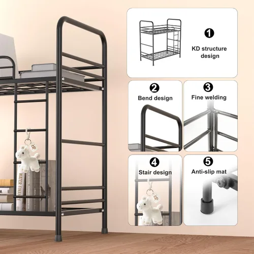Vista 4 de Organizador de estante de escritorio, organizador de 2 niveles K y libera espacio del escritorio, estantería de metal pequeña con diseño de litera