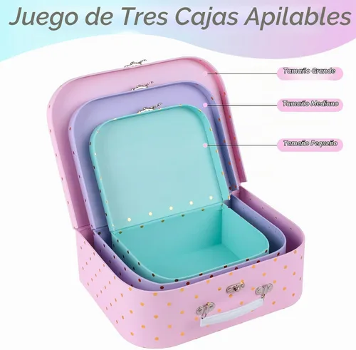 Vista 5 de Eazy2hD Maletas de cartón, juego de 3 cajas de almacenamiento decorativas