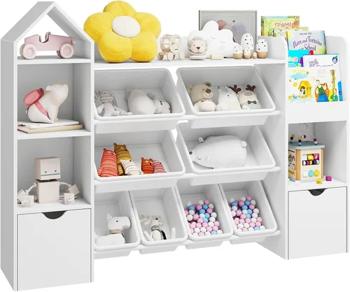 Vista 7 de Vabches Organizador de juguetes para niños con 8 cubos de juguetes extraíbles, organizadores de almacenamiento de juguetes de 4 niveles con 4 cubos