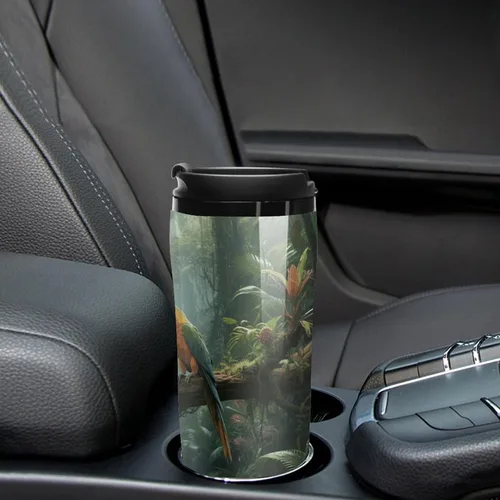 Vista 6 de Mysterious Tropical Rainforest - Vaso de viaje aislado reutilizable a prueba de fugas con tapa, taza de café de plástico a prueba de derrames