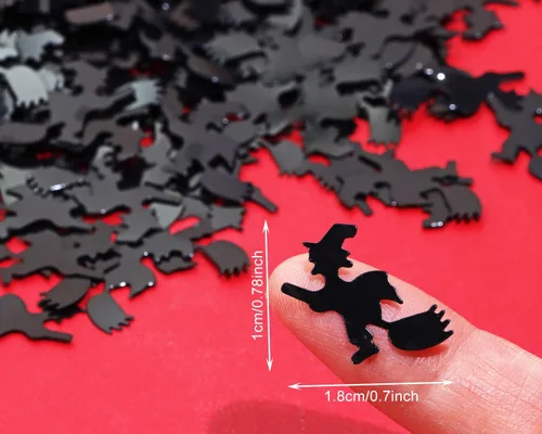 Vista 3 de ONLYKXY 600 piezas de confeti negro para fiesta de Halloween, confeti de mesa y bricolaje (bruja)