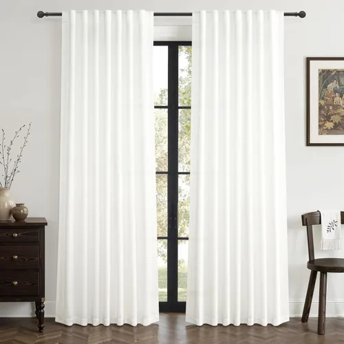 Vista 34 de Cortinas translúcidas de lino beige blanco de 84 pulgadas de largo, 2 paneles, cortinas modernas con filtrado de luz y privacidad, riel de techo