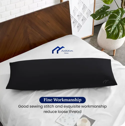 Vista 3 de Funda de almohada corporal de 20 x 48 pulgadas, 100% algodón egipcio suave, 1 funda de almohada corporal de 500 hilos con cierre de cremallera, Negro
