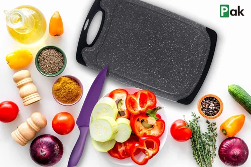 Vista 6 de Pak Juego de tablas de cortar, tabla de cortar, tablas de cortar de plástico para cocina, aptas para lavavajillas, sin BPA, grande, tabla de cortar