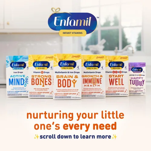 Vista 10 de Enfamil D-Vi-Sol Suplemento líquido de vitamina D gotas para bebés, apoyo a dientes y huesos fuertes en bebés recién nacidos, fácil de usar, sin