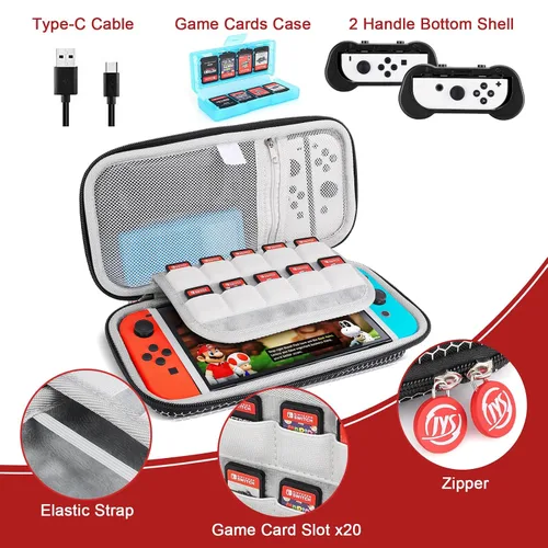 Vista 2 de SIKEMAY Switch Case Accessories Bundle Compatible with Nintendo Switch OLED 10 in 1 Carrying Case Includes Screen Protector, Console Grip, Clear
