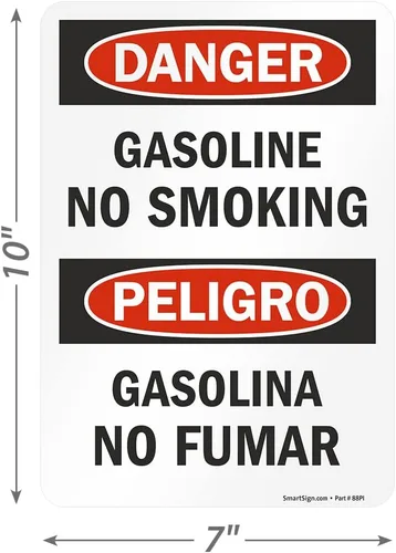 Vista 5 de SmartSign Peligro - Etiqueta adhesiva OSHA de 3 mil laminada de poliéster adhesivo laminado de 3 mil, 10 x 7 pulgadas - Peligro - Gasolina No Fumar