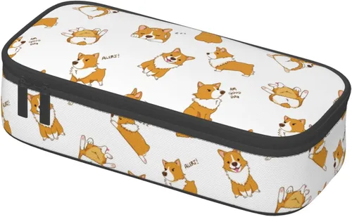 Vista 2 de FyLybois Estuche para lápices de perro de gran capacidad, bolsa con cremallera, bolsa estacionaria para organizador de oficina universitaria