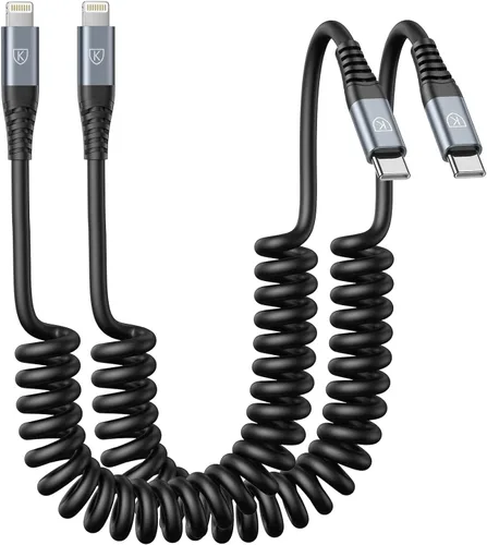 Vista 10 de Cable Lightning en espiral, cable de carga para iPhone de 3 pies para automóvil, paquete de 2 [certificado Apple MFi], cable Lightning de 3 pies