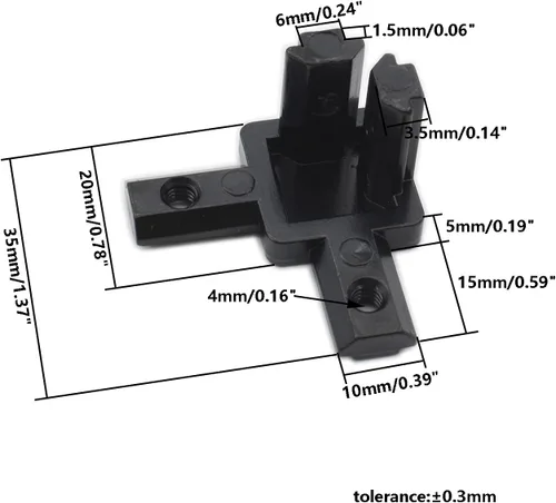 Vista 2 de 4 conectores de perfil de aluminio negro, serie 20, soporte de esquina de extremo de 3 vías, conector sólido con tornillo M4 para ranura en T