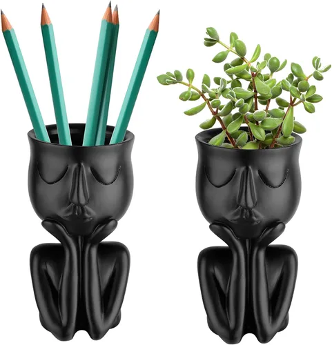 Vista 3 de Maceta de resina con forma de persona, maceta de 6 pulgadas, pequeños jarrones de flores con forma de humano, macetas para suculentas, decoración