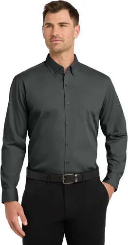 Vista 15 de Port Authority Camisa de popelina sin preocupaciones de manga larga Negro profundo