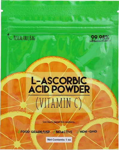 Vista 4 de L-Ascórbico, Ácido en Polvo 99.98+%, Grado alimenticio USP/BP Cristales de fermentación natural blanco puro forma de vitamina C - elige