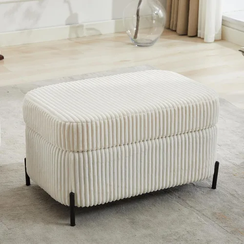 Vista 5 de Otomana redonda con patas de metal negro, reposapiés de 22.05 pulgadas de ancho, reposapiés tapizado para sala de estar, dormitorio, entrada