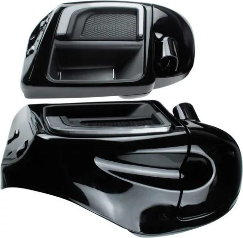 Vista 3 de Guantera de carenados de pierna ventilada inferior con protector de motor, parrillas, luces y cubierta de placas sólidas compatible con Harley