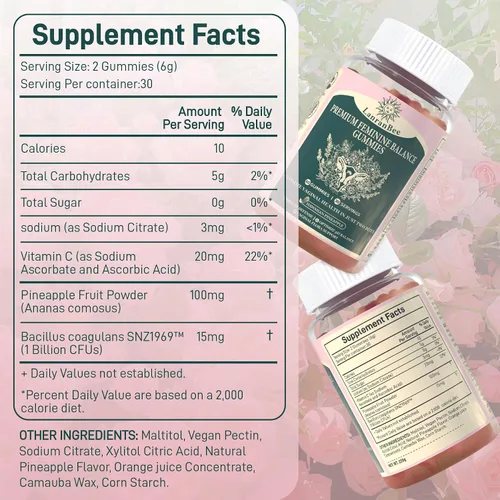 Vista 9 de Gomitas de equilibrio femenino prémium con probióticos vaginales para mujeres con pH equilibrado, salud y bienestar, apoyo inmunológico, vegano, sin