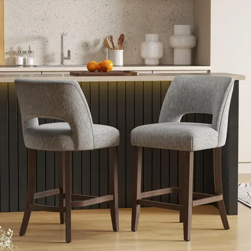 Vista 23 de VKNOW Juego de 2 Taburetes de Bar, Taburetes de Bar Tapizados de Altura de Mostrador, Taburetes Modernos de Mostrador con Patas de Madera para Isla
