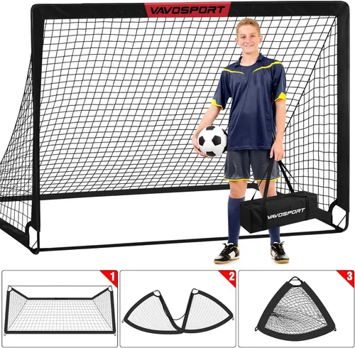 Vista 5 de VAVOSPORT Portería de fútbol, 2 porterías de fútbol para niños de 6 x 4 pies para patio trasero, red de fútbol portátil desplegable
