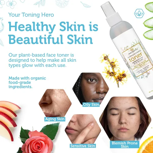 Vista 4 de Era Organics Tónico hidratante para la cara, refrescante y equilibrante, antienvejecimiento, niebla facial con agua de rosas, vinagre de sidra