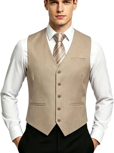 Vista 2 de DiBanGu Chaleco de traje para hombre Vestido formal de negocios Khaki
